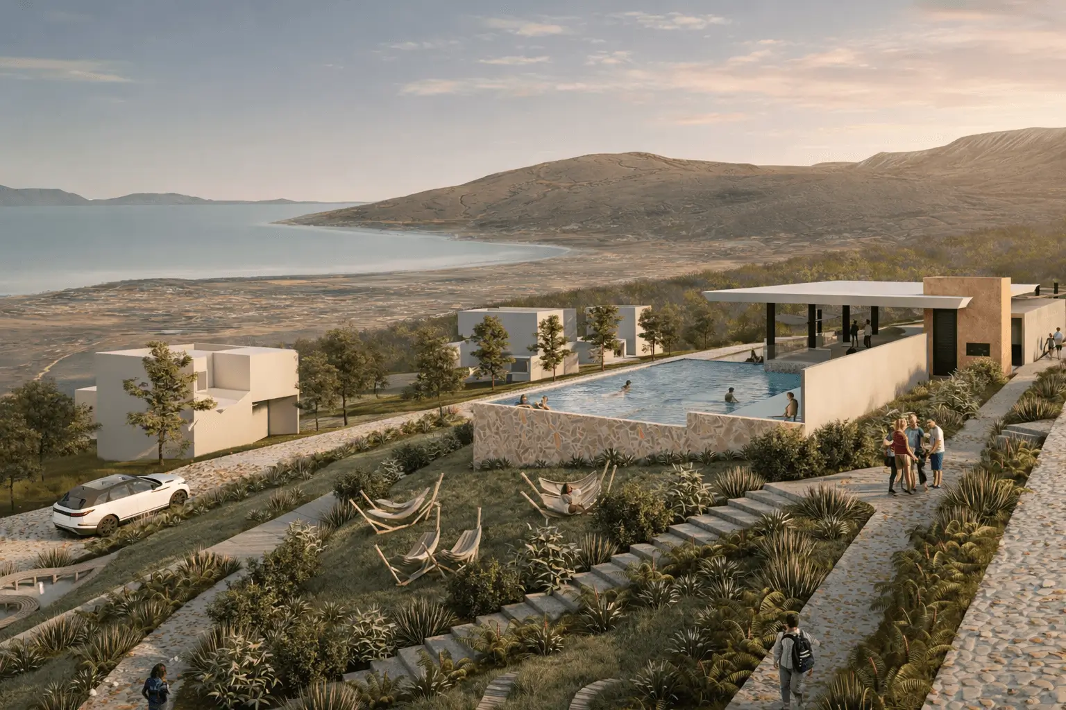Terraza con alberca y vista al Lago de Chapala en Entrenubes Lake View